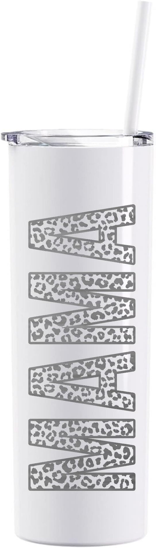 The Crafty Engineer Leopard Print MAMA Tumbler - 20 oz Laser Engraved Mom Gift (White)