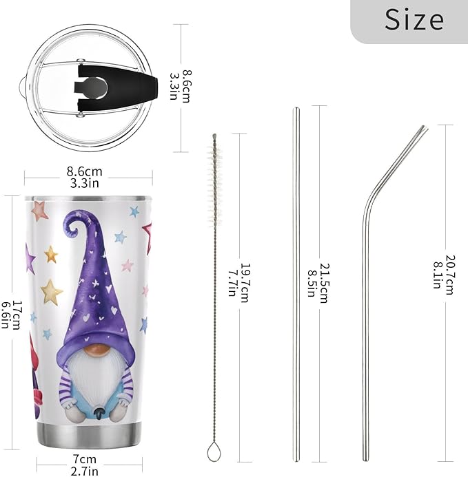 xigua 20oz Tumbler with Lid and Straw, Vacuum Insulated Stainless Steel Tumbler, Reusable Double Wall Travel Coffee Mug (Watercolor Illustration Of Magic Gnomes)