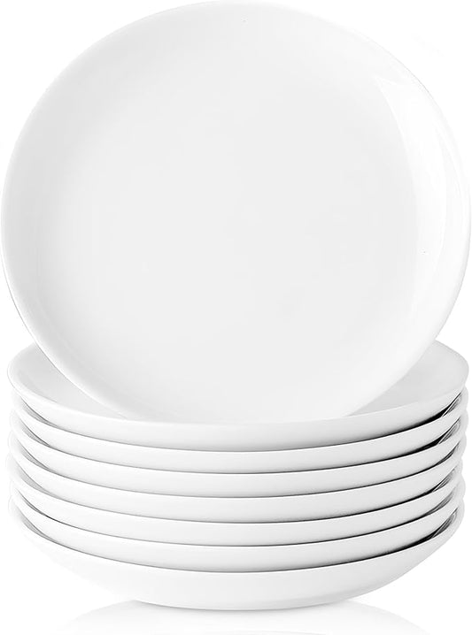 8 Piece Ceramic Appetizer Plates, 5.6 Inch Small Dessert Plates Set, White Round Plates for Bread, Butter, Snack, Lightweight Dinnerware Saucer Sets - Ivory, Oven, Microwave & Dishwasher Safe