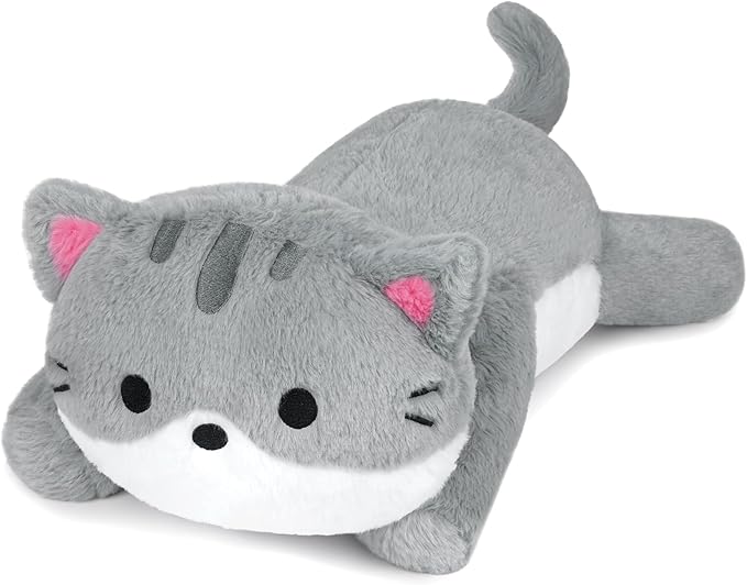 Weighted Cat Stuffed Animal,Cute Weighted Gray Cat Plush Pillow,Soft Large Gray Cats Plushies Pillows Toys Gifts for Kids 18 Inch,2 Lbs
