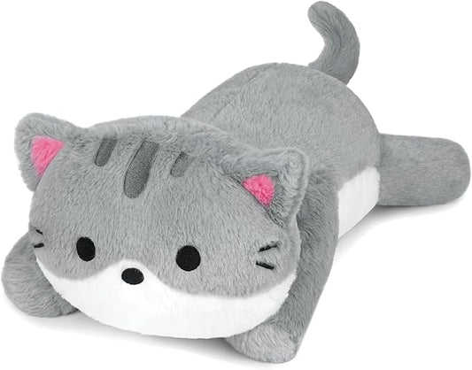 Weighted Cat Stuffed Animal,Cute Weighted Gray Cat Plush Pillow,Soft Large Gray Cats Plushies Pillows Toys Gifts for Kids 18 Inch,2 Lbs