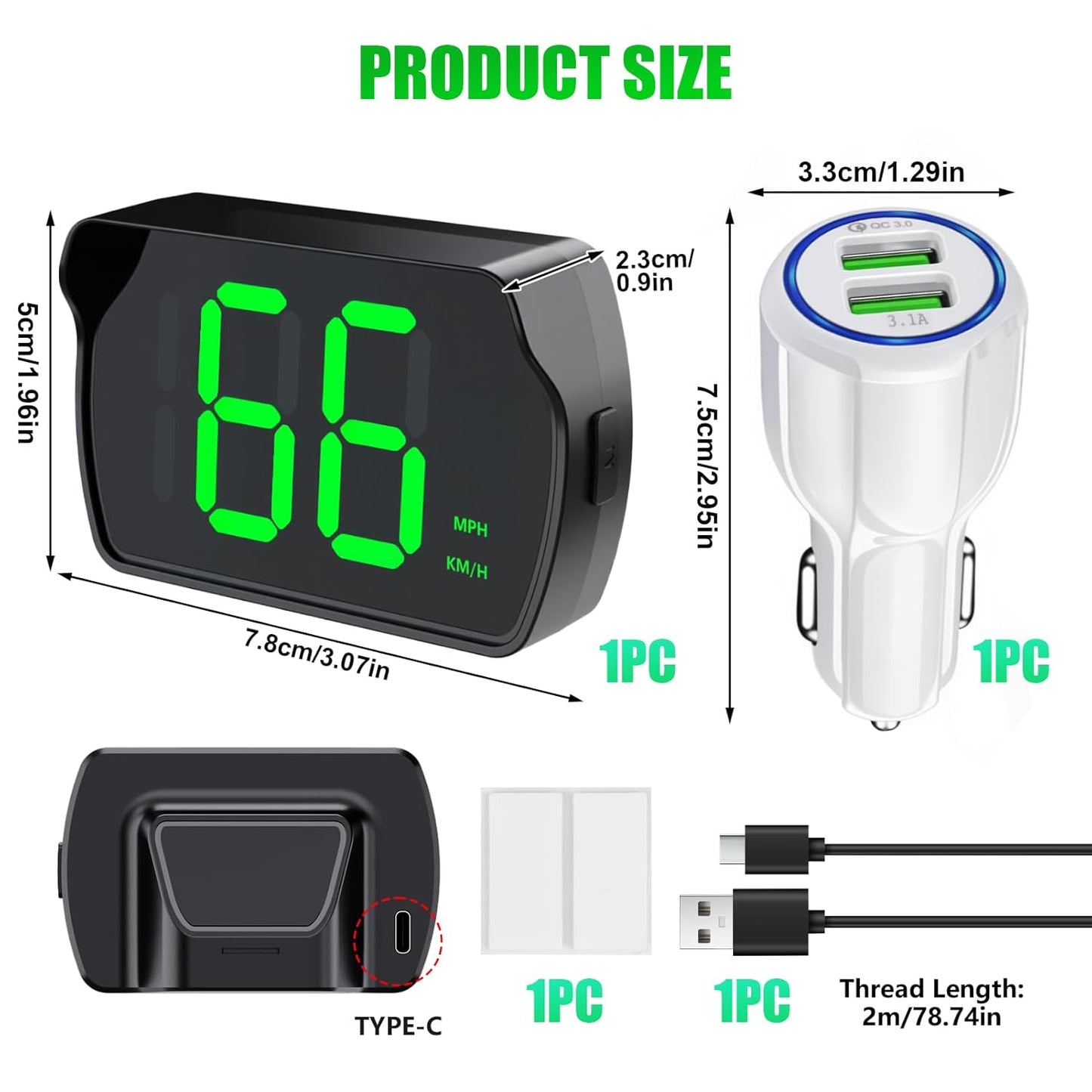 GPS Digital Speedometer for Car MPH, Universal HUD Speed Meter with LED Large Font with USB Cable, Plug and Play for Truck Motor SUV Golf Cart All Vehicles (Contain Car Charger Adapter)