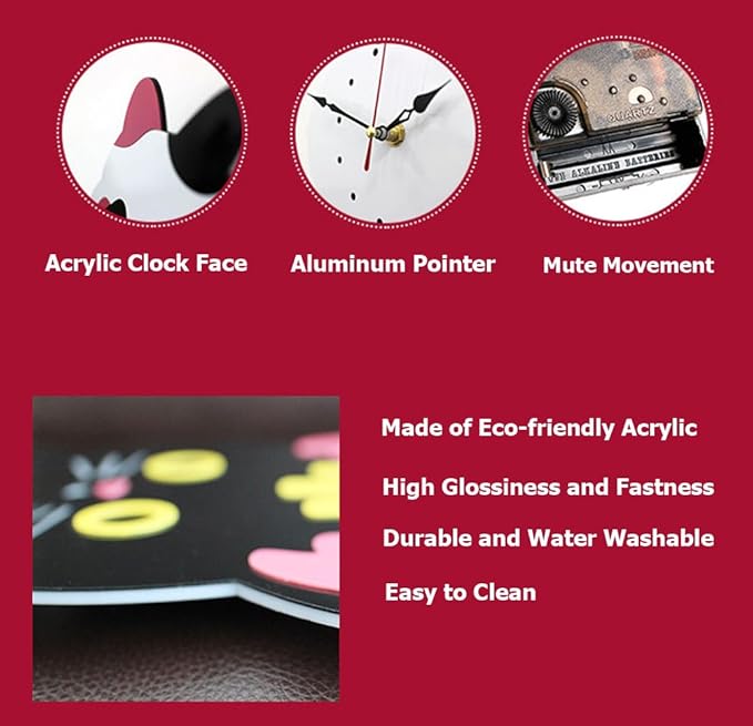 Wall Clock Creative DIY Cat Acrylic Wall Clock with Swing Tail Pendulum for Living Room Bedroom Kitchen Home Décor - Battery Not Included (42CM x 18CM) Black