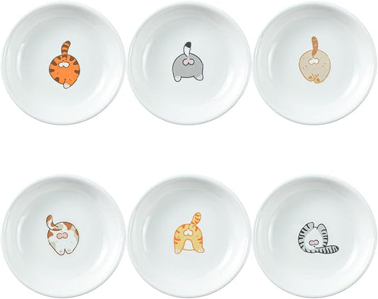 Super Cute Funny Cat Butts Ceramic Sauce Dish/Seasoning Dish/Sushi Soy Dipping Bowl/Appetizer Plates/Serving Dish for Kitchen Home(Set of 6)