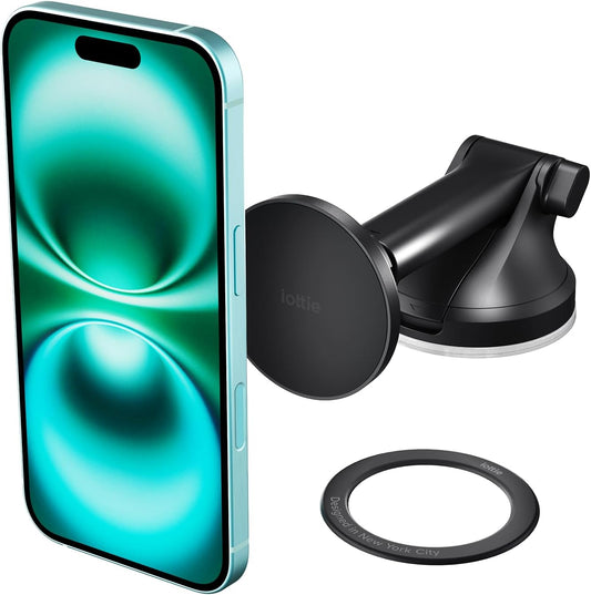 iOttie iTap 3 Magnetic Dash & Windshield Mount Car Phone Holder with Magnetic Ring Adapter. Compatible with Qi2, MagSafe, iPhone, and Android Smartphones.