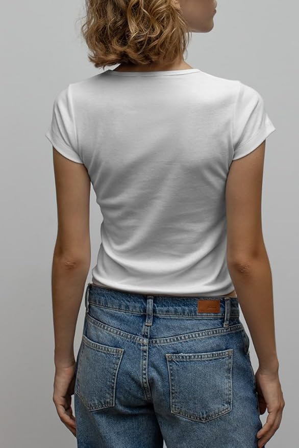 Y2k Womens Graphic Baby Tee Slim Fit Short Sleeve Crop Tops Funny Letter Animal Print Shirts 90s 2000s Streetwear