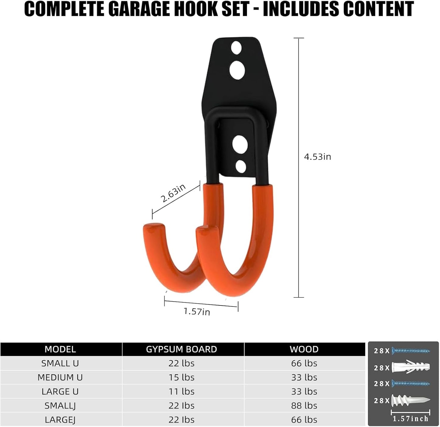 Garage Hooks, 6 Pack Small Round Wall Hooks for Hanging Heavy Duty Ladders, Bikes, Tools Ideal for Garage, Garden, Basement Utility Room Storage (Orange)
