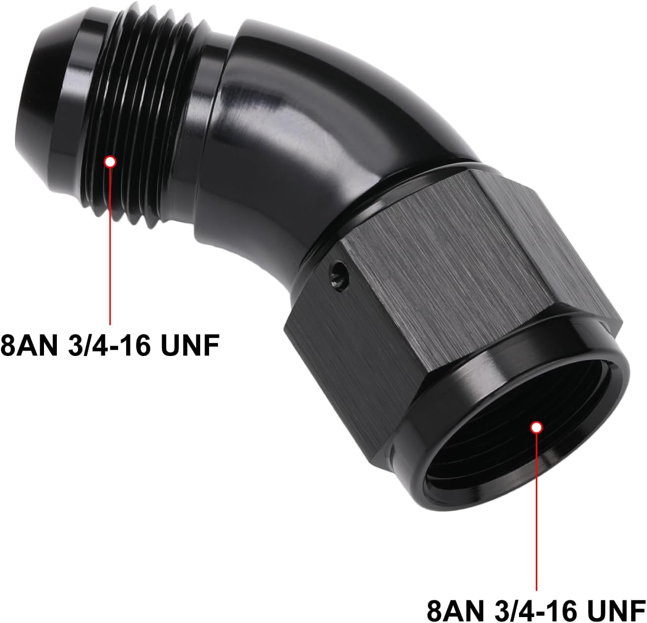 45 Degree 8AN Male to 8AN Female Swivel Full Flow Fitting Adapter Coupler Aluminum Black