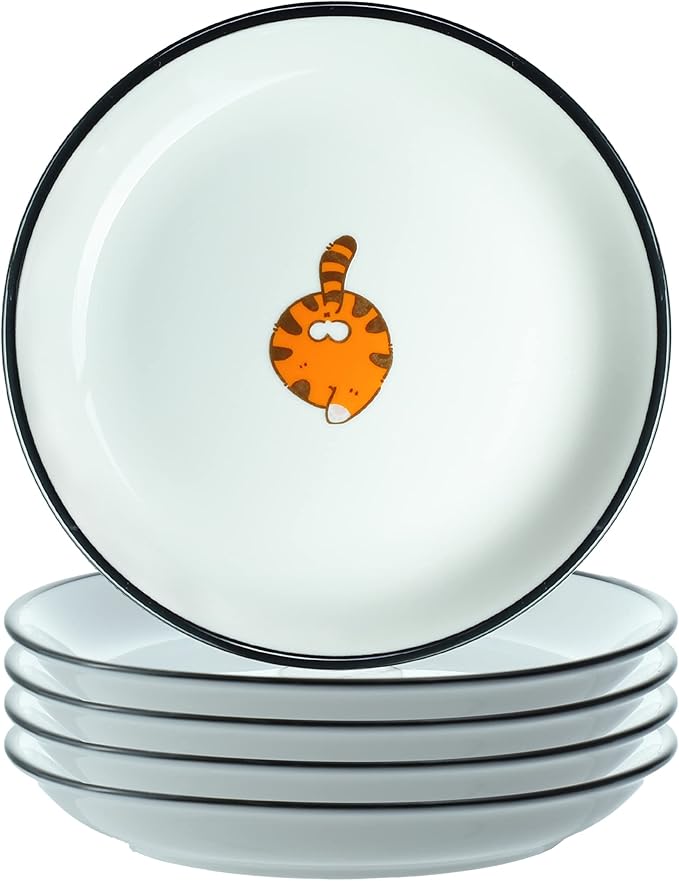 WAIT FLY 5 Inches Funny Cute Cat Butts Pattern Ceramics Seasoning Dishes/Tea Bag Holders/Ketchup Saucer/Appetizer Plates/Seasoning Dipping Bowls, Set of 4