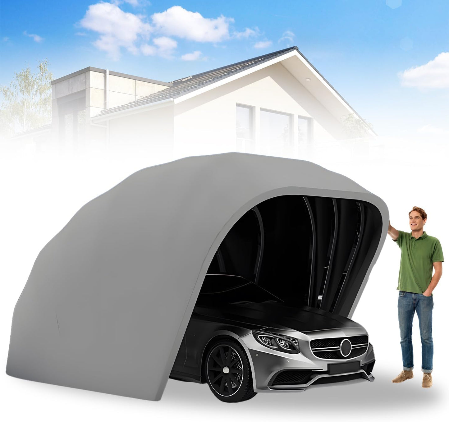 Heavy Duty Carport, Semi-Automatic Retractable Garage, Stainless Steel Folding Car Port, Portable Outdoor Car Tent, for Parking Lot, Yard, Garden, Grey, All Weather Proof, 5.5 * 2.5 * 2.3m