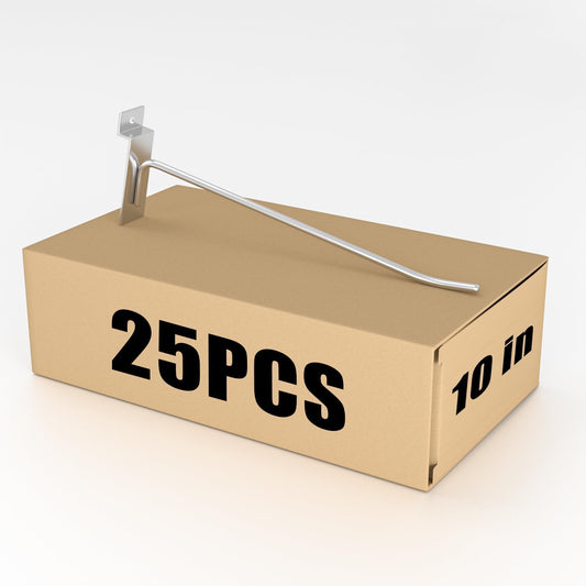 25 PK Silver 10 inch Wall Mounted Slatwall Hooks – Heavy-Duty Storage & Organization Solution