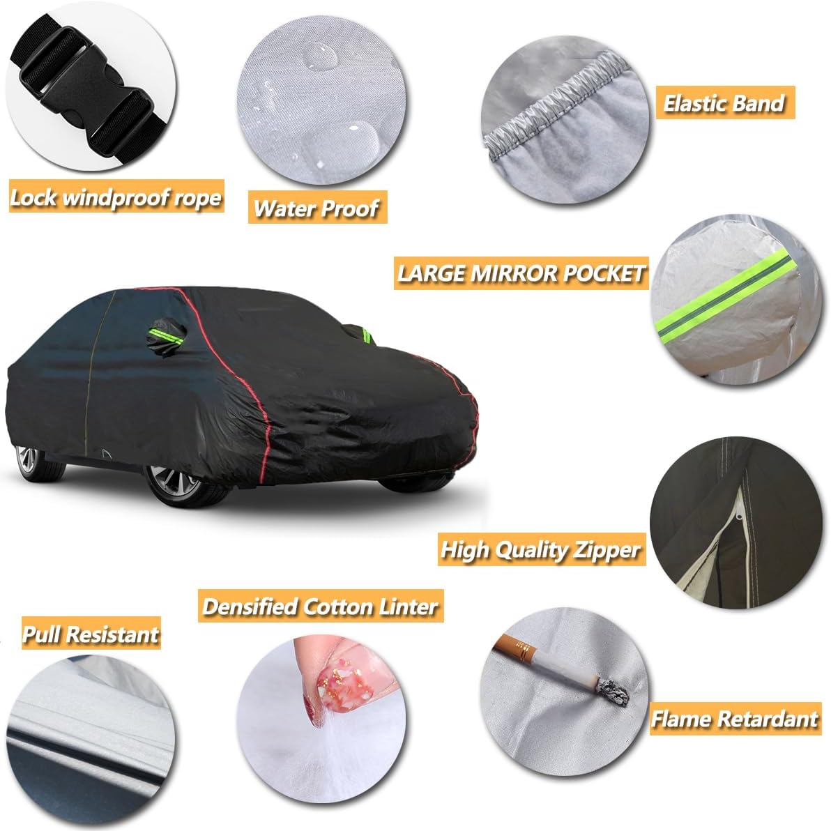 AUQDD 6-Layers PEVA New Material Truck Full Padded Car Cover Waterproof All Weather Weatherproof UV Sun Protection Snow Dust Storm Resistant Outdoor Exterior Custom Form-Fit Straps 213"-237" Black