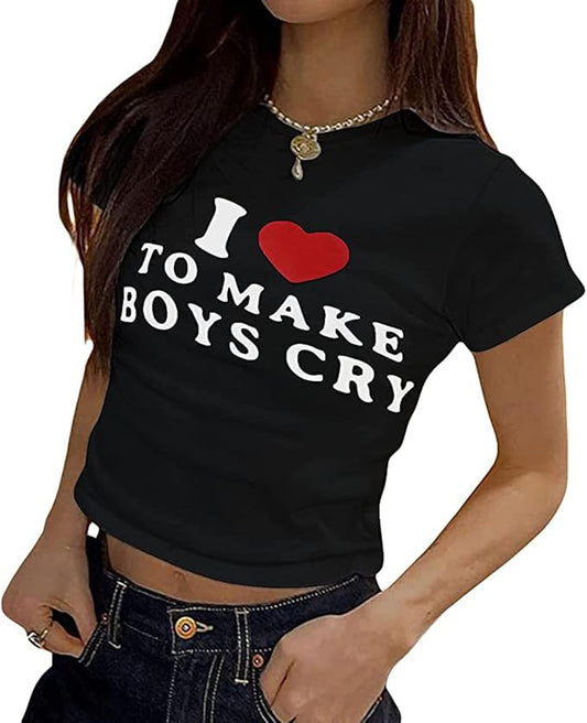 Women Girls Y2K Crop Top Letter Print Baby Tees Grunge T-Shirt