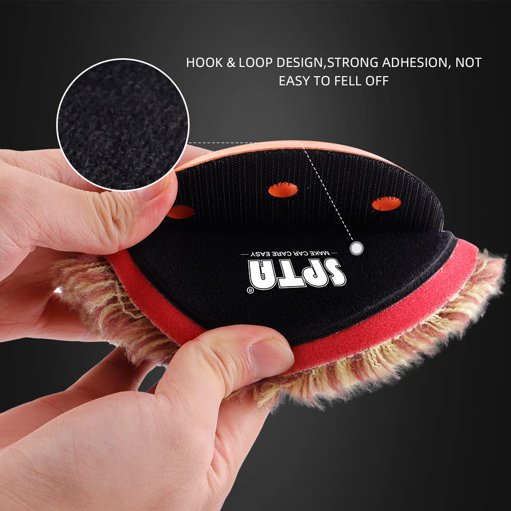SPTA Wool Polishing Pads, 2Pcs 6 Inch (150mm) Wool Cutting Pad, Long Hair Wool Buffing and Polishing Pad Set, Wool Buffing Wheel for Heavy Cut for 6 Inch Car Polisher Polishing, Buffing and Cutting