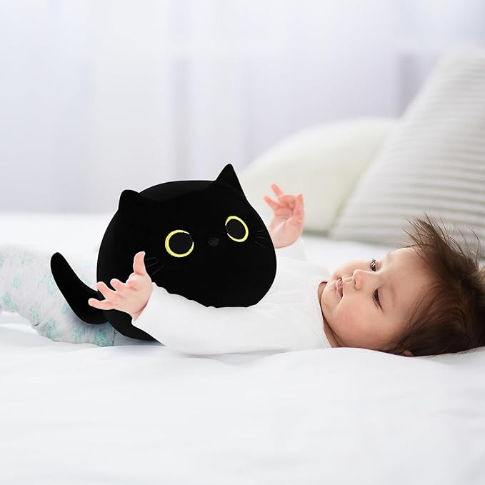 Black Cat Plush Toy-10'' Black Cat Stuffed Animal, Black Cat Anime Plush Cute Soft Plush Cat Plushie Stuffed Cat Toys, Cat Plush Pillows Toy Doll Decoration Doll Gift for Kids Girls Boys