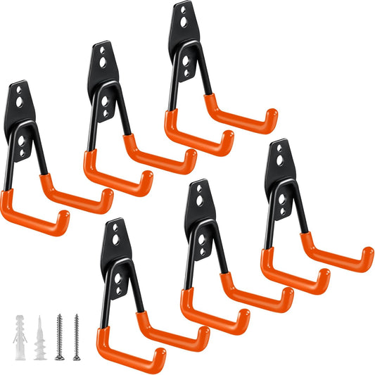 Heavy Duty Garage Hooks 6 Pack, 2.8 inch Small U Shaped Hanger, Wall Mounted Storage System, Power and Garden Tool Organizer, for Hanging Ladders, Hose, Bulk Items and More