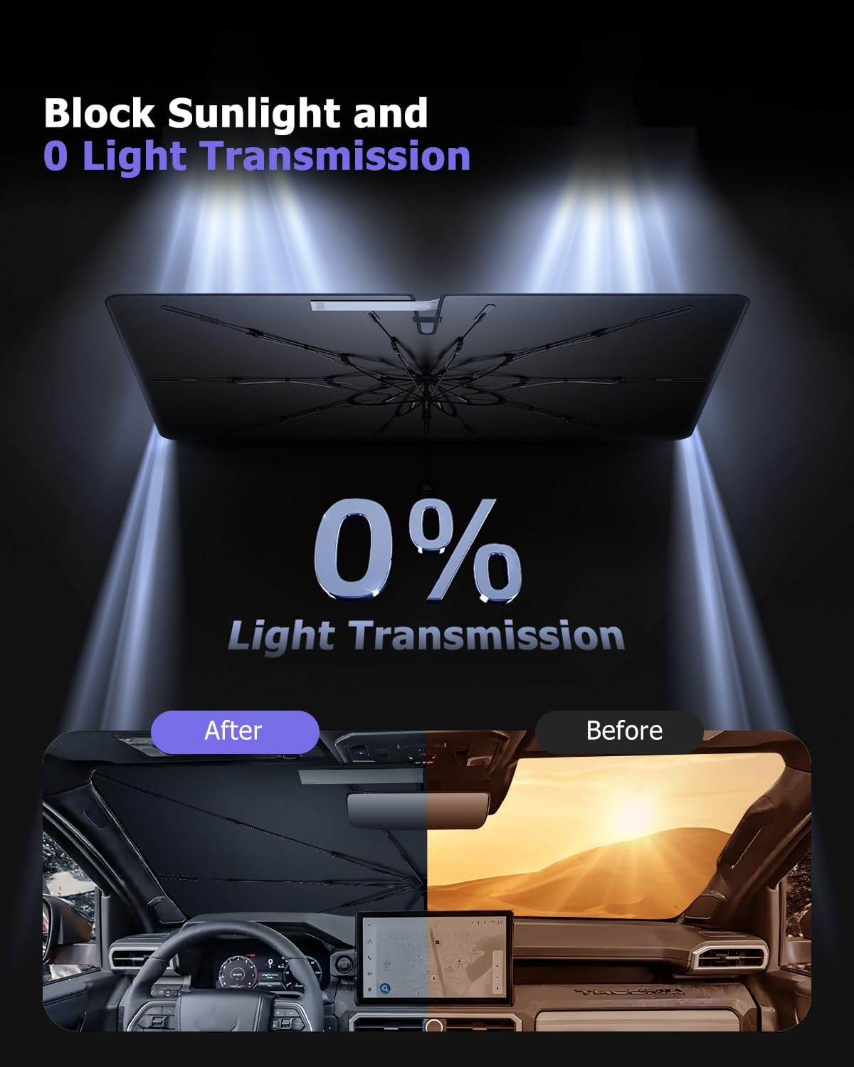 2025 4Runner Car Windshield Sun Shade Windshield Sunshade Umbrella [Star Fabric] Protect Car from Sun Rays&Heat Damage Keeps Vehicle Cool, Spring Structure Edge Fits Toyota Windshield Sun Shade (S4)