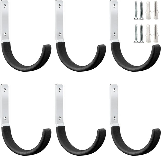 Heavy Duty Steel Garage Hooks,Garage Storage Utility Hooks,Heavy Duty Garage Garden Tool Organizer,Steel Wall Mount Hooks, Garden Hose Hanger, Small U Hooks (Black 6 Pack)