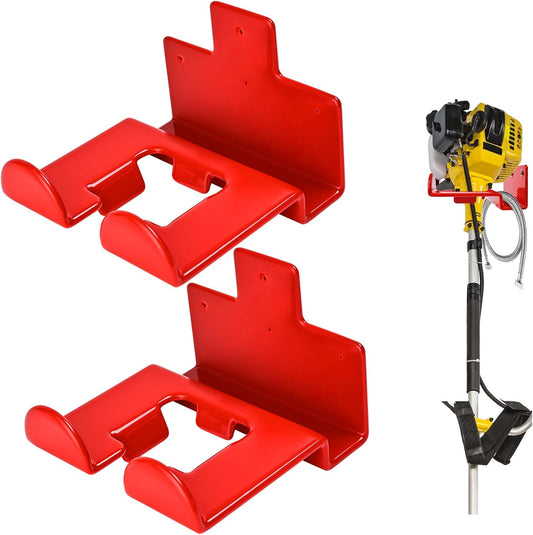 Garage Organization Weedeater Hanger Garage Organizer Trimmer Rack, Wall Mount Garden Tool Organizer Heavy Duty Tool Hangers for Hedge Trimmer, Chainsaw and Leaf Blower (2 Pack, Red)