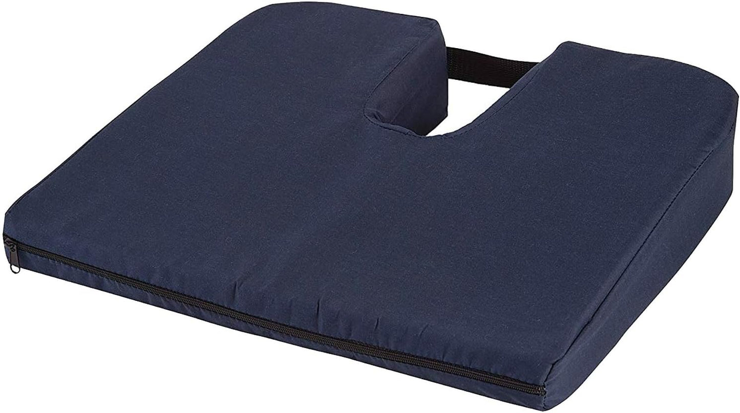 DMI Gradual Slope Seat Cushion for Coccyx, Sciatica and Tailbone Pain Used With Dining Room Chairs, Desk Chairs, Car Seats or Wheelchair Cushions, Machine Washable-Cover, 15 Inch, Navy