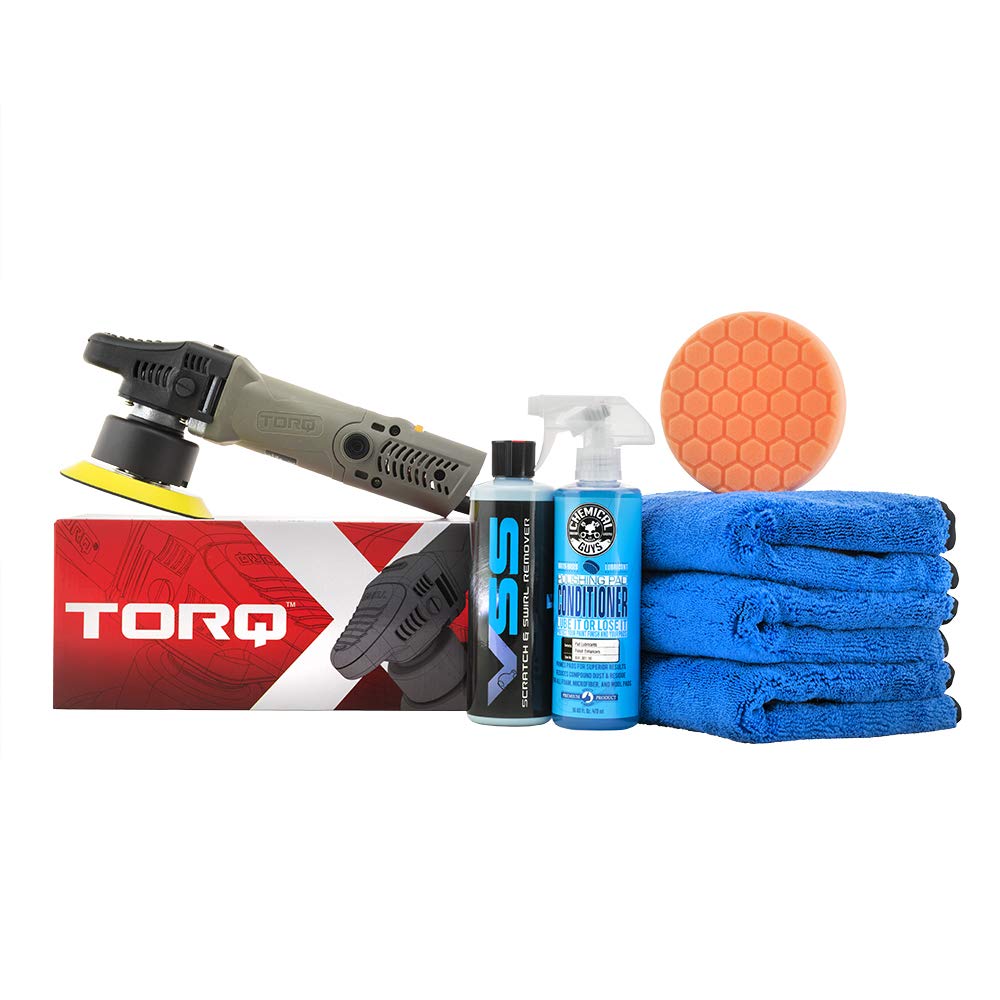 Chemical Guys BUF612 TORQX Random Orbital Polisher, One-Step Scratch & Swirl Removal Kit - 8 Items