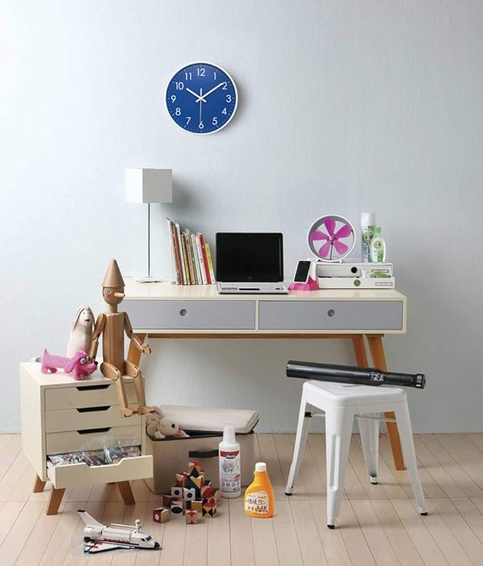 Wall Clock Battery Operated Indoor Non-Ticking Silent Quartz Quiet Sweep Movement Wall Clock for Office, Bathroom, Living Room Decorative 10 Inch Dark Blue