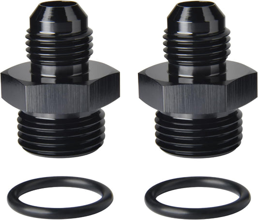 4AN Male Flare to 6AN ORB O-ring Boss Fuel Pump Rail Adapter Fitting Aluminum Black, Pack of 2