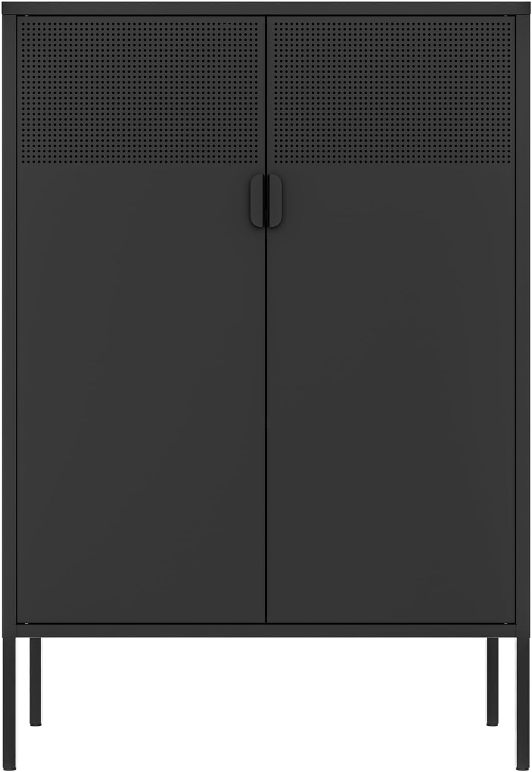 2 Mesh Door Metal Storage Cabinet with Adjustable Shelves, Multipurpose Black Storage Cabinet, 3-Tier Office Cabinet,Metal Storage Cabinet for Office Home,Hallway(Black, 47''H)