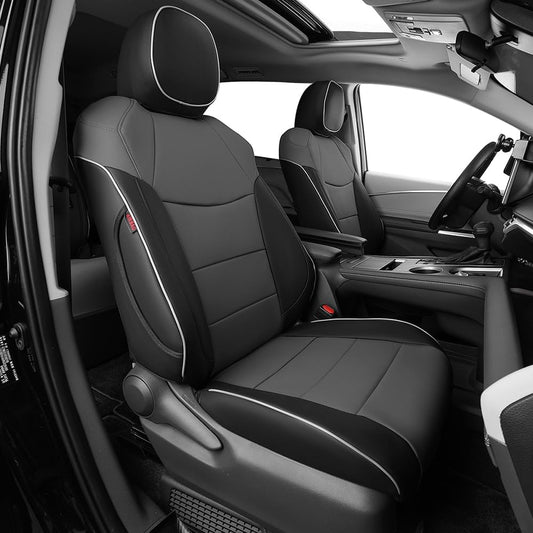EKR Sienna Seat Covers for 2011-2020 Toyota Sienna LE,XLE, SE,XLE Premium 2nd Row 4/2/4 Split,8 Seats,Waterproof Car Seat Cover Full Set,Car Seat Protectors- Three Row,Leather (Black/Gray)
