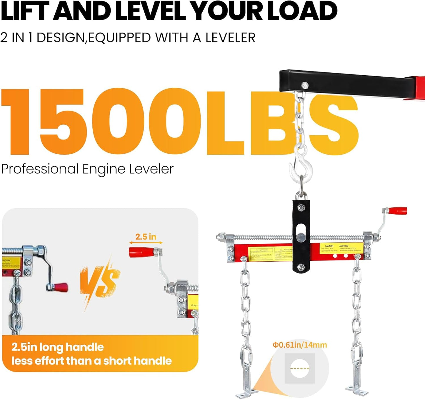2 Ton Engine Hoist, Folding Cherry Picker Engine Hoist with Engine Leveler for Hoist and 6 Casters, Heavy Duty Hydraulic Shop Crane, Engine Crane Lifter for Workshops Garage Warehouse, Red