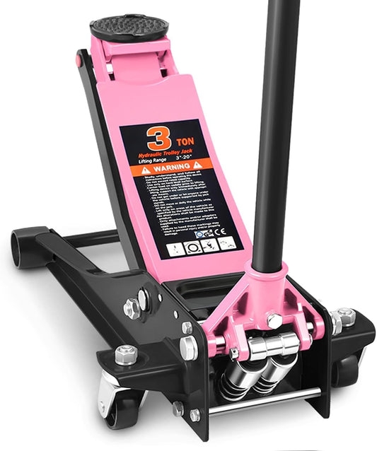DNA MOTORING Low Profile Hydraulic Trolley Service/Floor Jack, 3 Ton (6000 lbs) Capacity, Lifting Range 3"-20", Pink, TOOLS-00475-PK