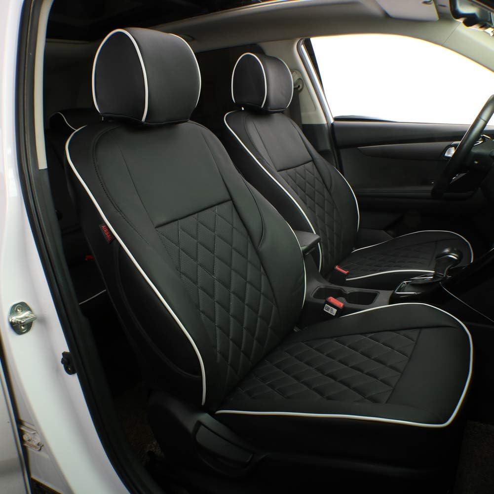 EKR Sportage Seat Covers Custom Fit for KIA Sportage Hybrid EX/SX Prestige & Plug-in Hybrid X-Line/X-Line Prestige 2023-2026 Leather Car Seat Cover Full Set-Faux Leather (Black with White Piping)