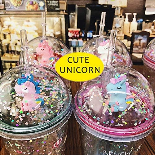Unicorn Travel Tumbler Mug Pink Cup with Straw Kids Plastic Insulated Glitter Watter Bollter Toddler Ice Coffee Mugs Girl Drinkware (pink unicorn, 6.5 * 20cm)