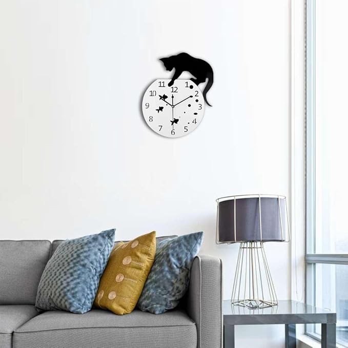 Timelike Fishbowl Cat Clock/Creative Wall Clocks/Home DIY Decoration Watch/Cat on Clock Living Room Mirror 3D Wall Design