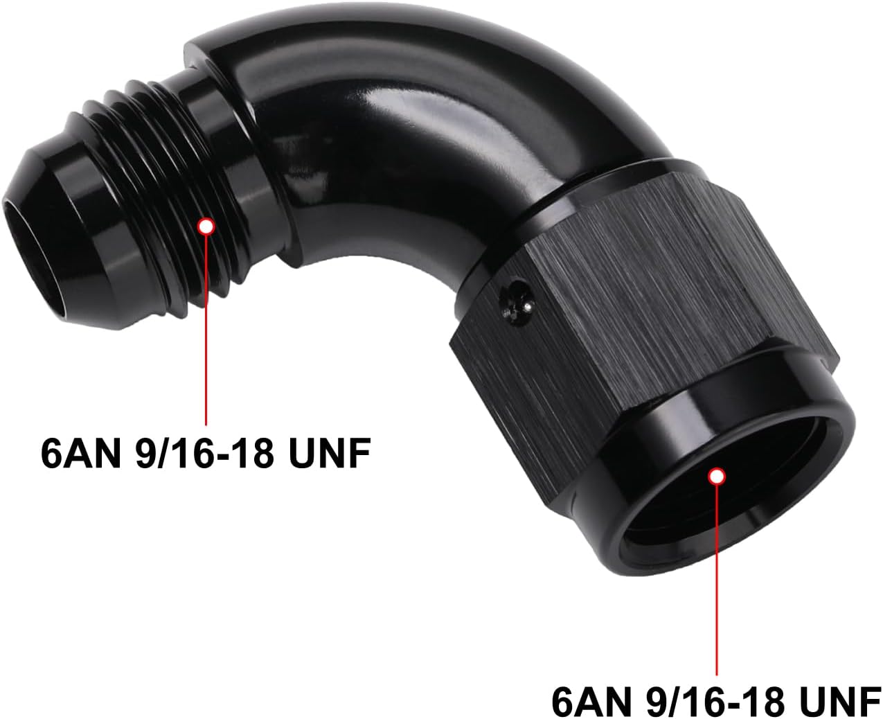 90 Degree 6AN Male to 6AN Female Swivel Full Flow Fitting Adapter Coupler Aluminum Black