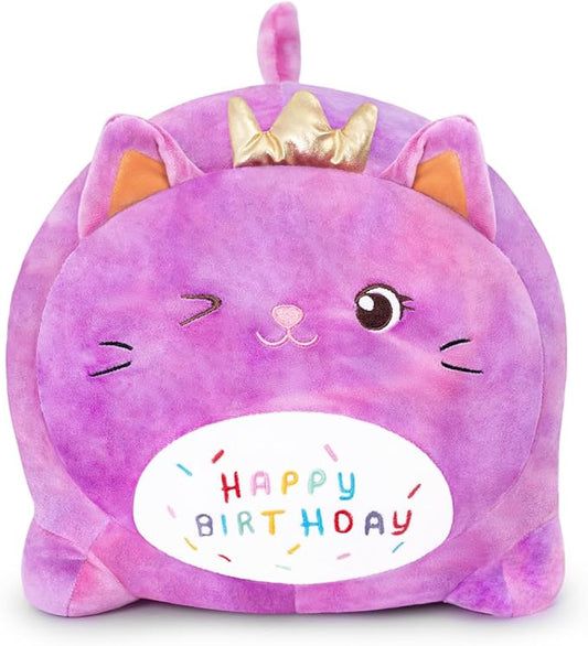 Birthday Cat Plush Pillow Stuffed Animal Toy, Purple Birthday Cat Plush Stuffed Animals, Soft Cat Plush Pillow for Kids(Purple Cat, 25cm/9.8inch)