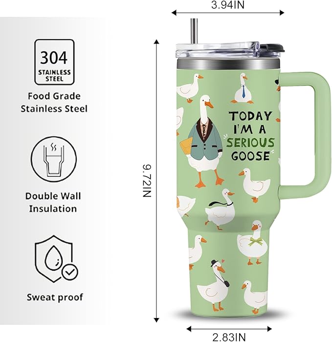 Today I'm A Serious Goose Tumbler Goose Gifts For Gooses Lovers Women Men Funny Animal Duck Coffee Travel Mug with Handle Insulated for Hot and Cold Drink Ice 40oz