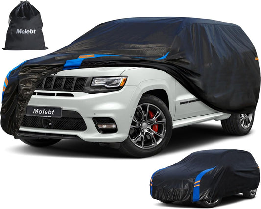 SUV Car Cover Waterproof All Weather for Automobiles, Full Exterior Covers for Jeep (191-201 inch) Universal Fit for Jeep Grand Cherokee, Ford Explorer, etc. Rain Winter Sun Snow Protection.