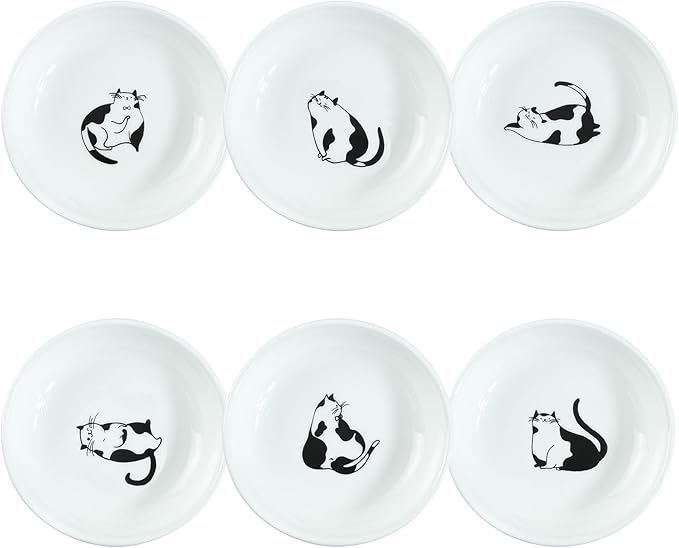 Super Cute Gentleman Cat Ceramic Sauce Dish/Seasoning Dish/Sushi Soy Dipping Bowl/Appetizer Plates/Serving Dish for Kitchen Home(Set of 6)