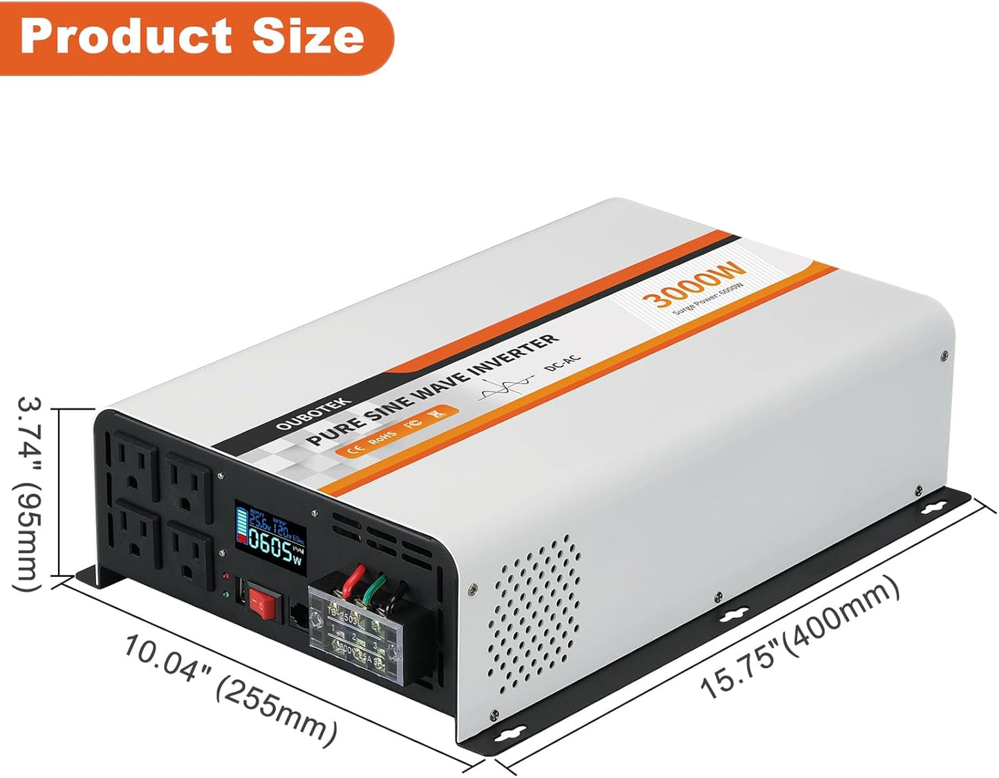 3000 Watt Pure Sine Wave Inverter 24V DC to 120V AC Converter for Truck Boat Camping Outdoor Solar System, 3000W Power Inverter with LCD Display, Remote Controller, USB Port, 4 AC Outlets