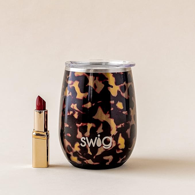 Swig 14oz Insulated Wine Tumbler with Lid, Dishwasher Safe, Stainless Steel Wine Cups (Home Fir the Holidays)
