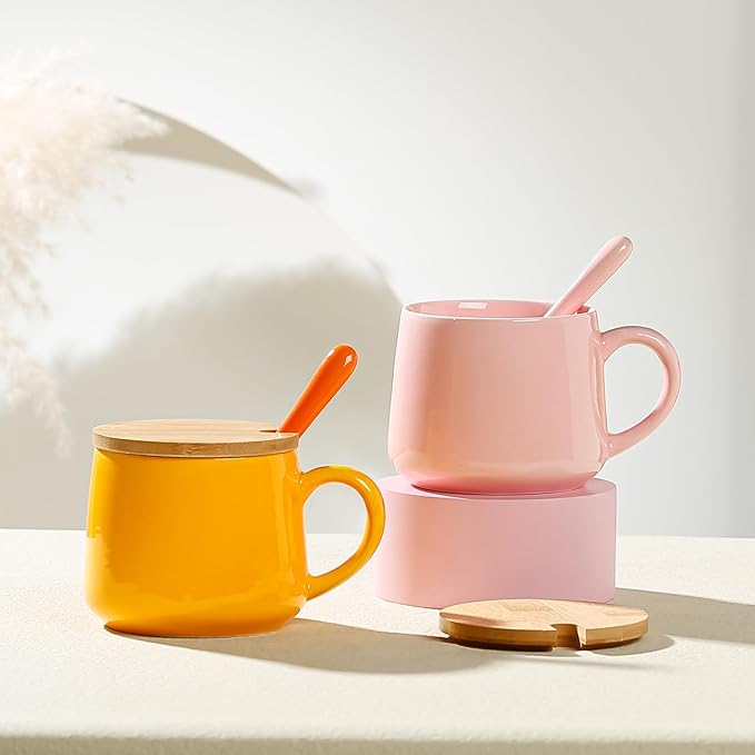 BigNoseDeer Kawaii Pink Unicorn Mug - 3D Narwhal Inside, Ceramic Coffee Mug with Lid & Spoon for Teen Girls & Women, 13.5oz