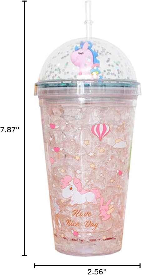 UUnicorn Cup with Straw Kids Travel Tumbler Watter Bottle Plastic Cup for Party Gift Ice Coffee Mug (blue unicorn2, 6.5 * 20cm)
