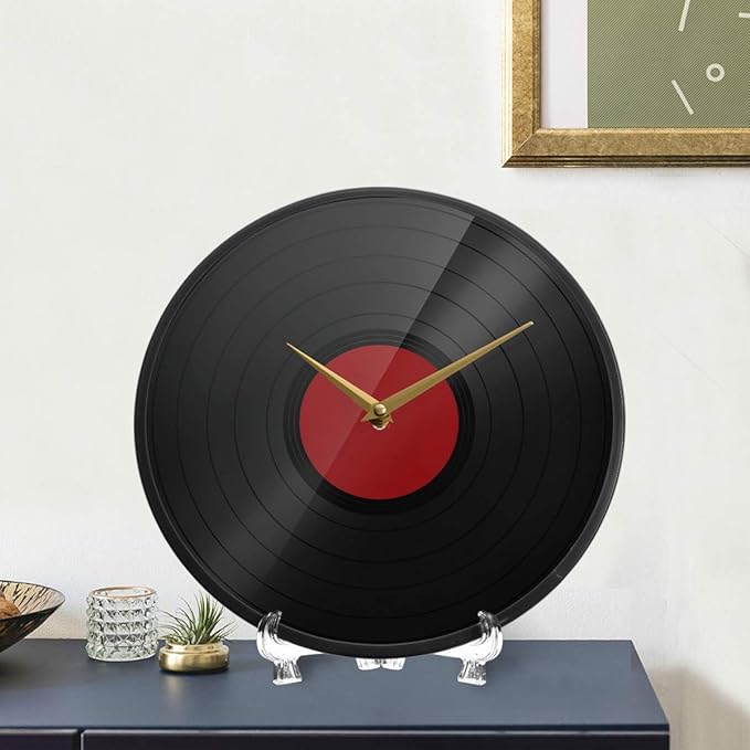 ALAZA Funny Classic Music Record Disco Wall Clock Battery Operated Silent Non Ticking Clocks for Living Room Decor 12 Inch / 9.5 Inch
