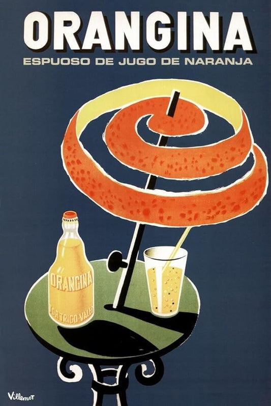 Bernard Villemot Orangina Vintage Orange Drink Advertising Ad Orange Peel Umbrella Cool Wall Art Print Poster 24x36