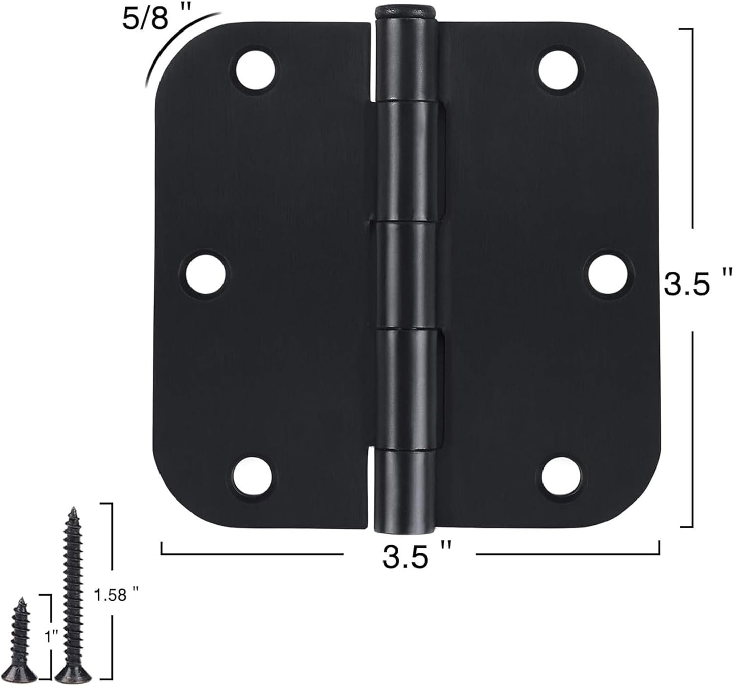 24 Pack Rounded Matte Black Door Hinges 3.5 inch x 3-1/2", 5/8 Radius Storage Hinge with White Interior Decoration Doors Classic Colour Coordination Closet Shed Hardware for Inside Home Improvement