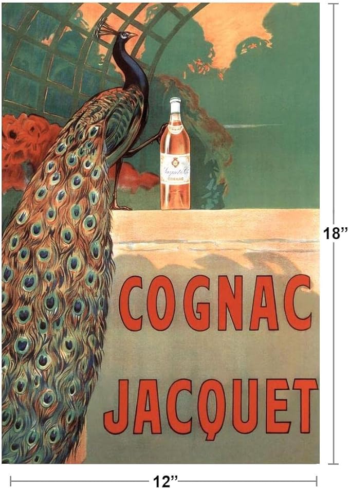 Camille Bouchet Cognac Jacquet Peacock Vintage French Brandy Beverage Advertisement Cool Wall Art Print Poster 12x18