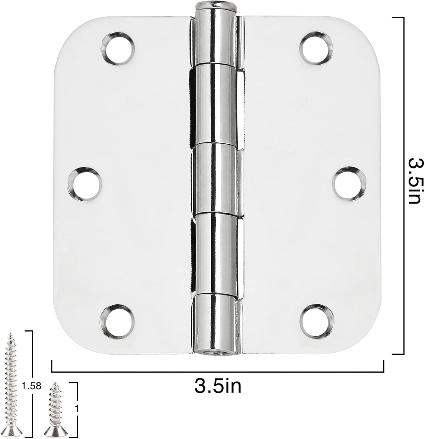 18 Pack Interior Door Hinges Polished Chrome 3.5 inch X 3-1/2" 5/8 Radius,3 ½"Bright Sliver Round Standard Hinge for Doors DIY Assembly Bifold Table Hardware Kit Home Accessories House Eseentials
