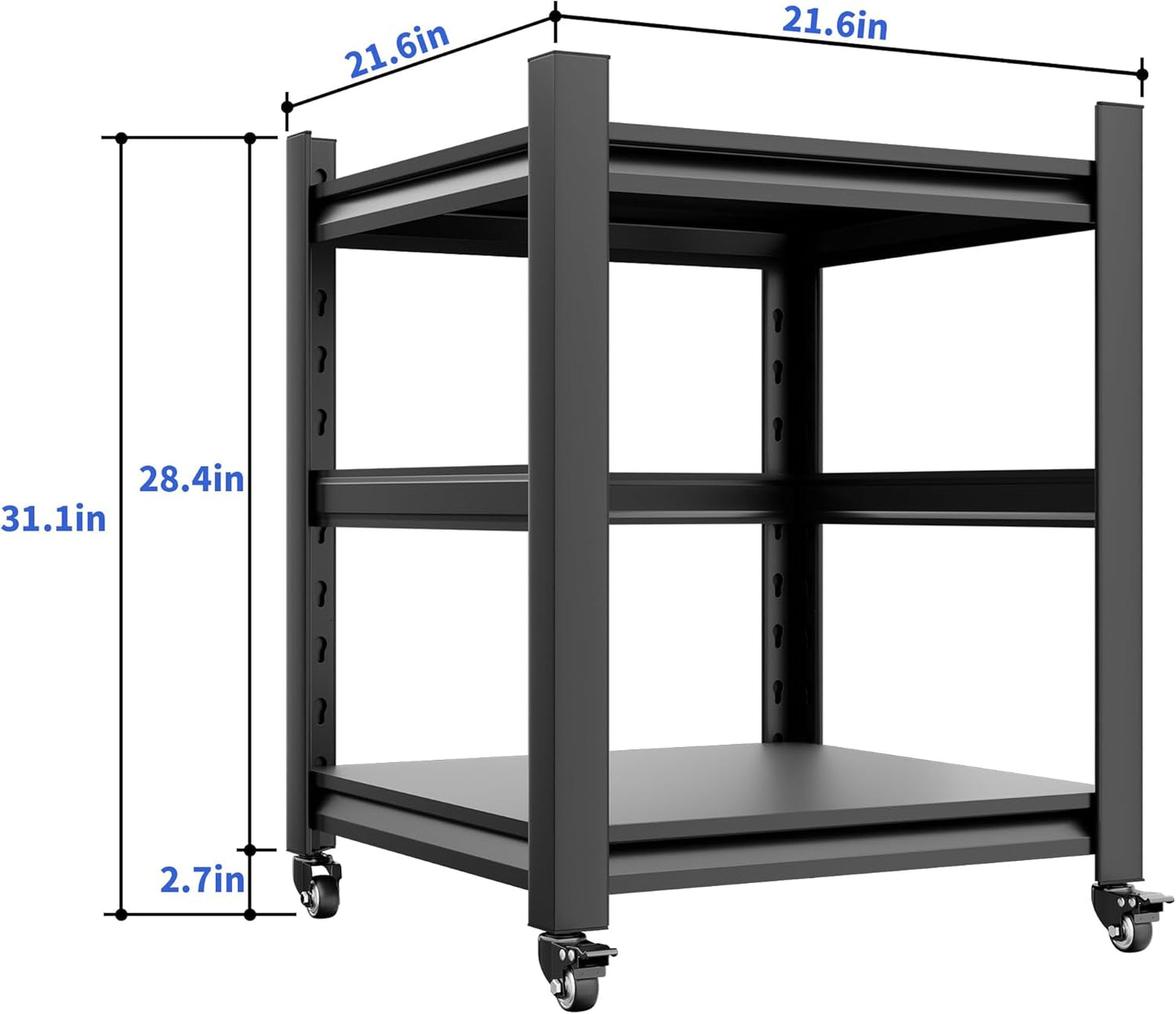 2 Sets Garage Shelving with Wheels and fences Unit 2 Tier Heavy Duty Storage Shelves Easy Assembly Adjustable Metal Steel Utility Shelf Rack Garage Storage Organize for Tools Basement,Warehouse