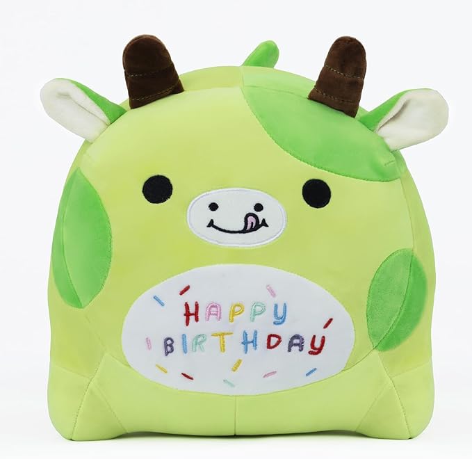 Birthday Cow Plush Pillow Stuffed Animal Toy, Green Birthday Cartton Cow Plush Stuffed Animals, Soft Animal Plush Pillow for Kids(Cow, 25cm/9.8inch)